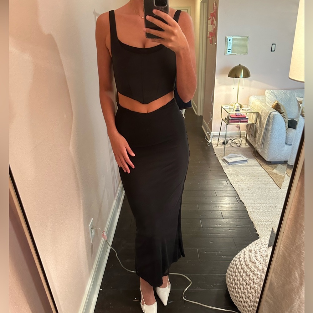 Black Mesh Maxi Skirt, Size Small